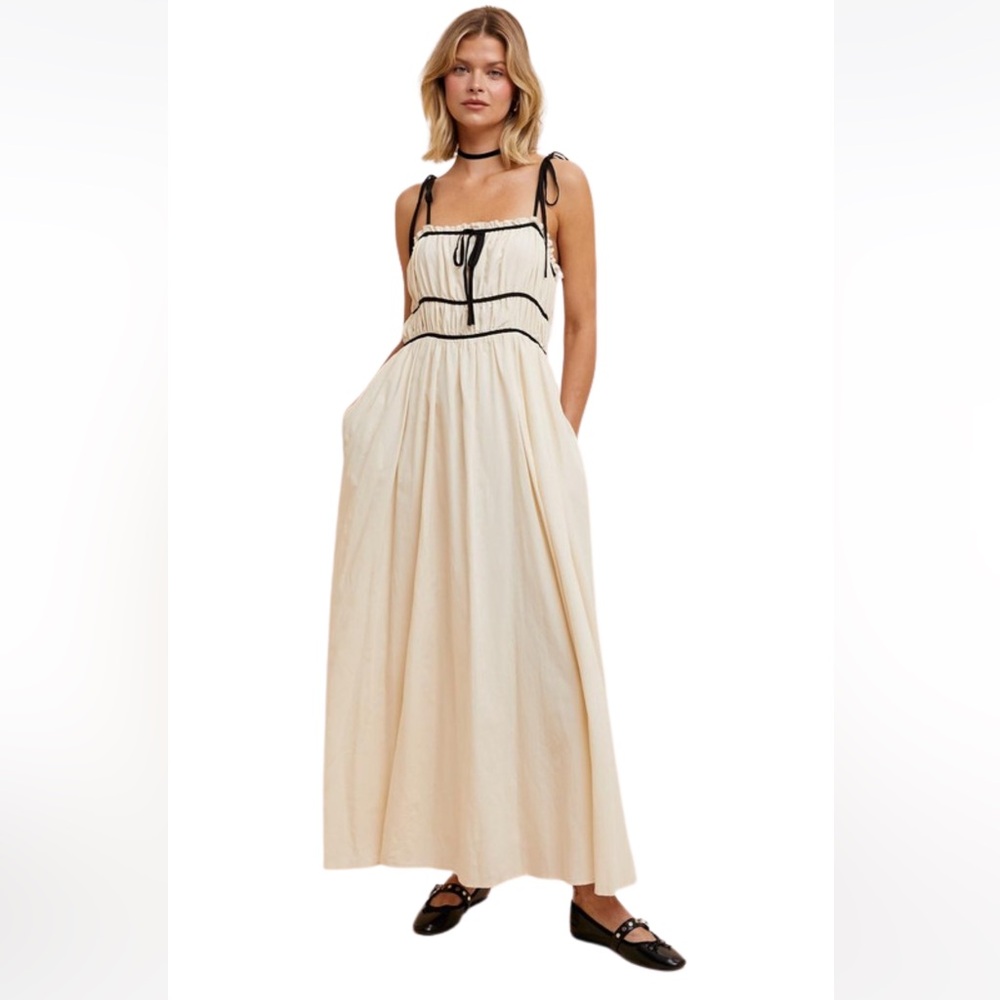 COTTON BLEND CONTRAST TRIM MAXI DRESS